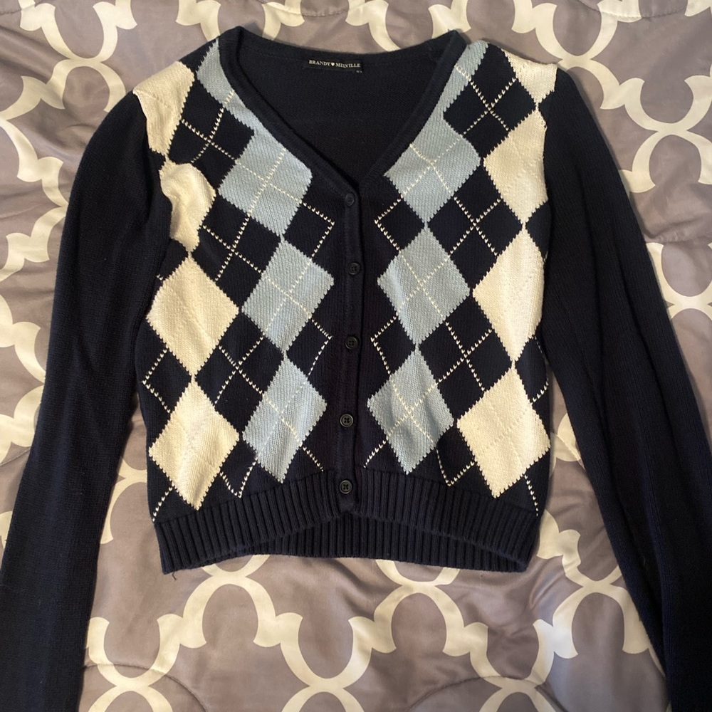 brandy melville argyle blue and white cardigan